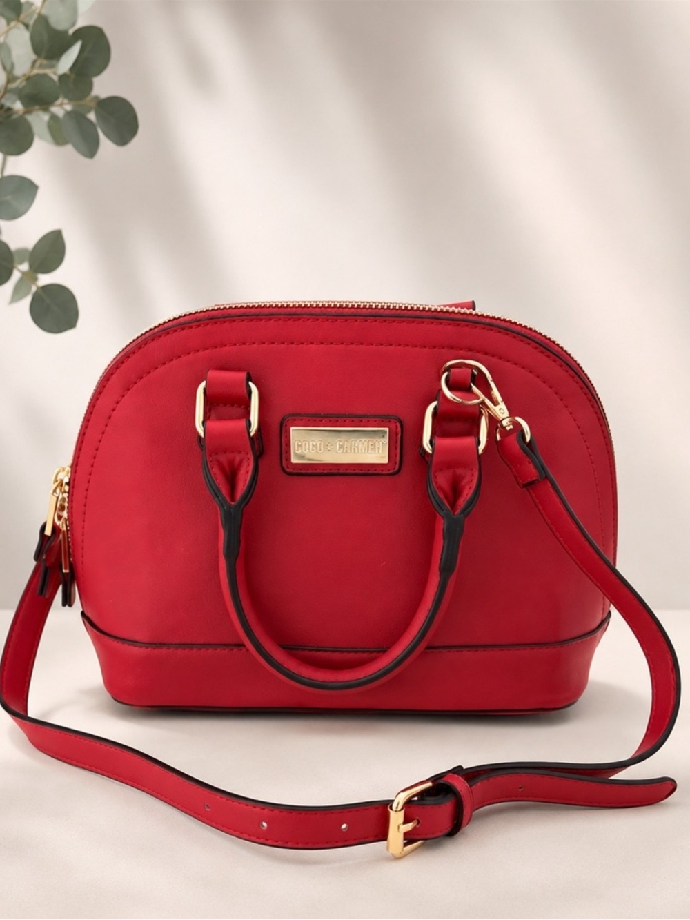 Coco + Carmen Red Dome Satchel Crossbody Purse NWOT Gold Hardware